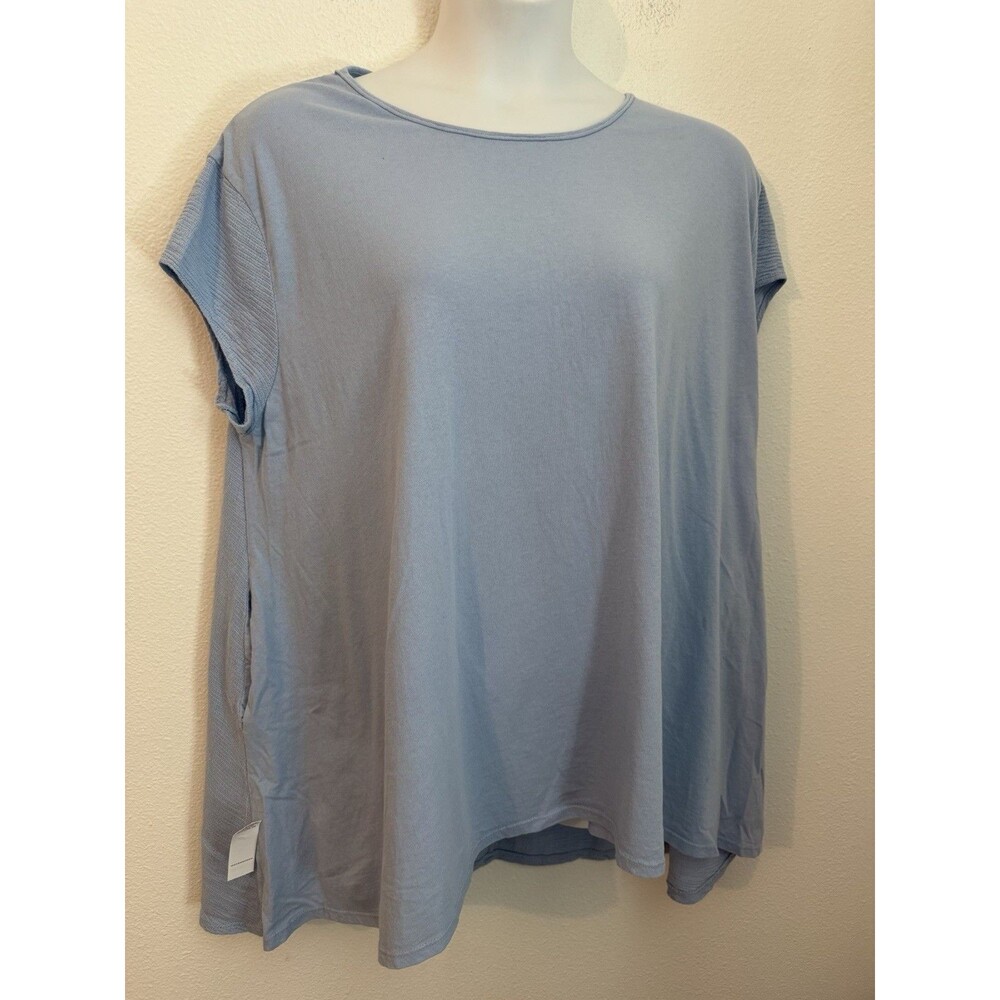 M Made in Italy Cotton Tunic Top Shirt Short Sleeve Blue Pockets Oversized New